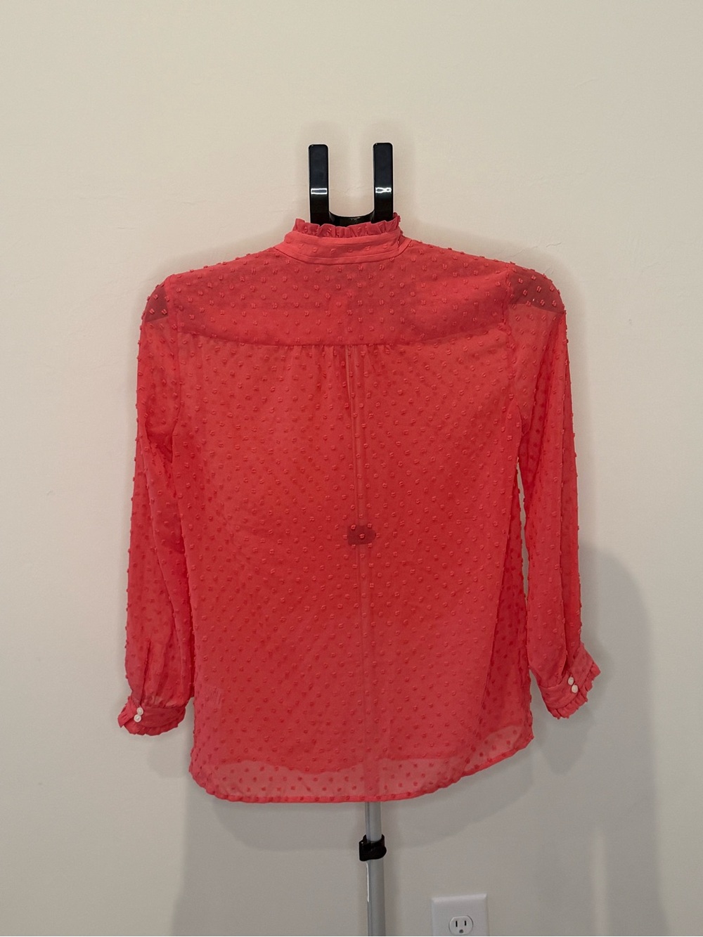 J.Crew Women’s Size 00 Coral Swiss Dot Ruffle High Neck Blouse - Picture 7 of 11